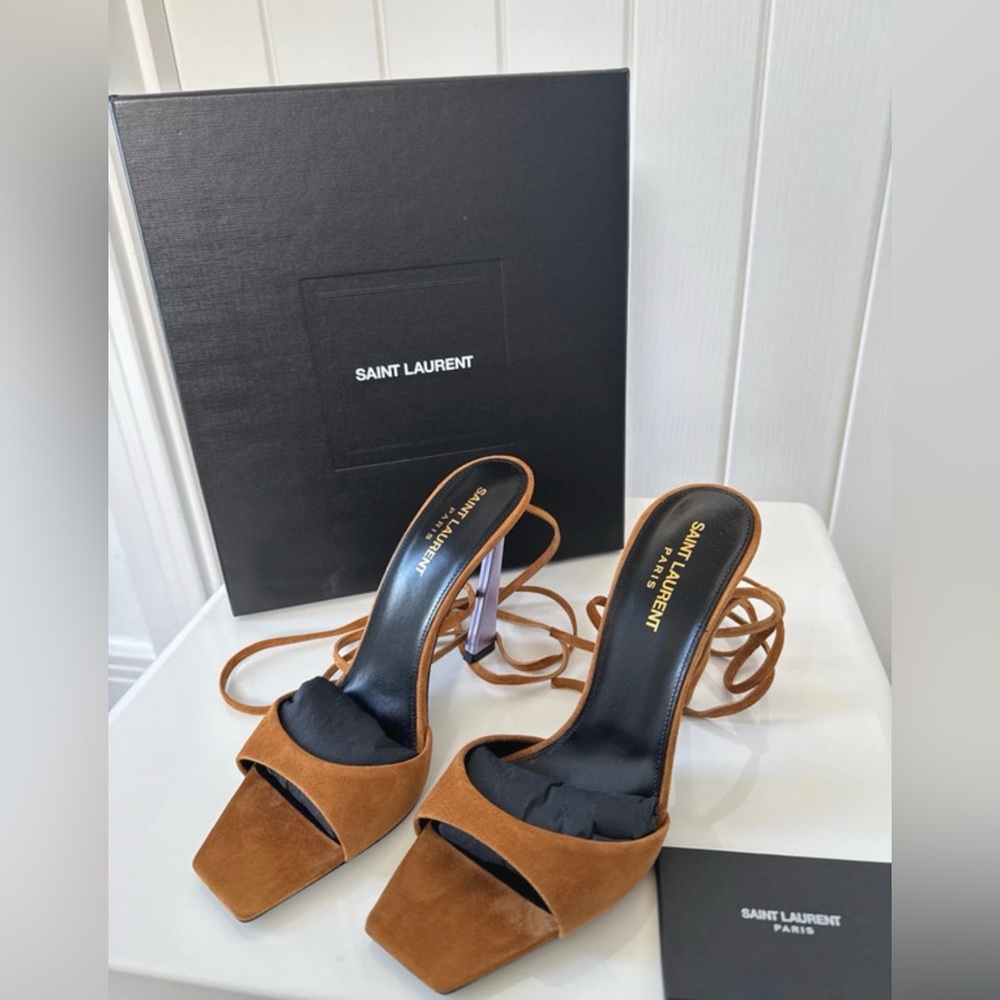 Saint Laurent Vitti Suede Brown with purple heel sandals - Picture 2 of 7